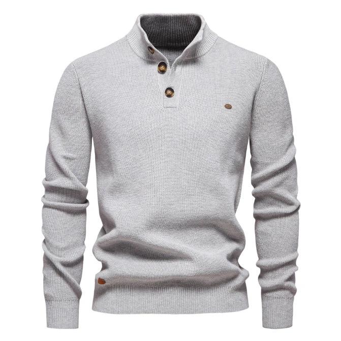 Men's Zipper Stand Collar Knitted Sweater Fashion Slim Solid Color Long Sleeve Half Turtleneck Top Men's Clothing by GJG Denim