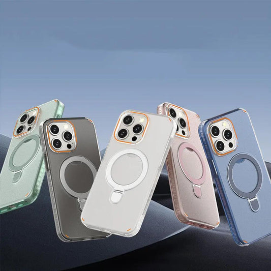 New Colorful Magnetic Bracket Phone Case With Holder Stand Cover For Magesafe Magnetic Transparent Wireless Charge Case For Phone by GJG Denim