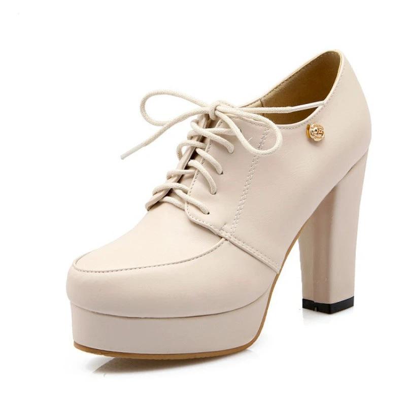 Womens Chunky-heeled Lace-up Pumps by GJG Denim
