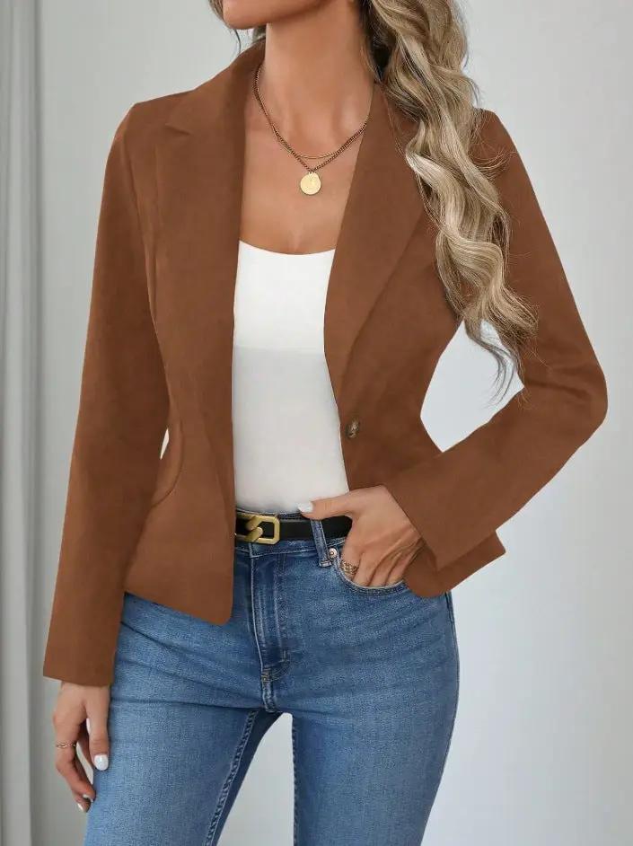 High-end Solid-color Womens Blazer by GJG Denim