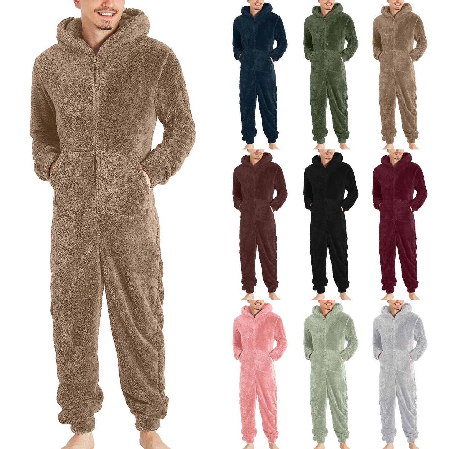 Men's Fashion Zipper Thermal Plush Jumpsuit Pajamas by GJG Denim