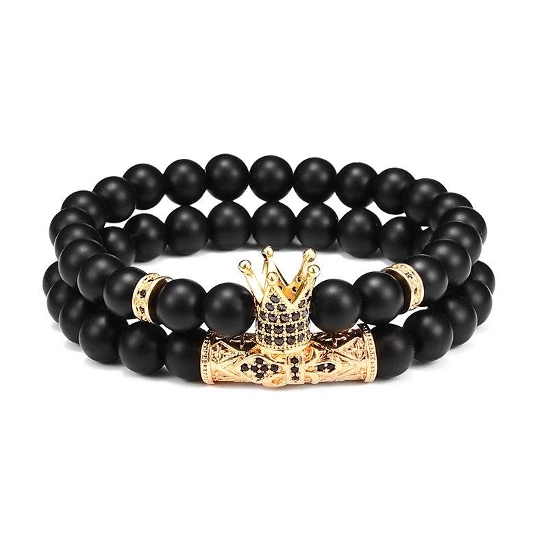 Natural Copper Micro-inlaid Matching Natural Black Agate Bracelet For Men by GJG Denim