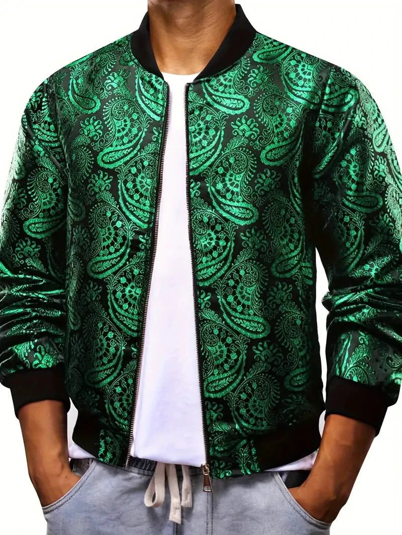Men's Trendy Jacket With A Stand-up Collar Paisley Print by GJG Denim