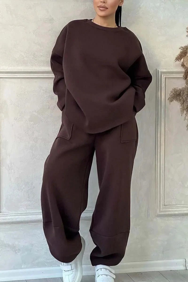 Women's Autumn And Winter Casual Loose Round Neck Long-sleeved Sweater Trousers Suit by GJG Denim