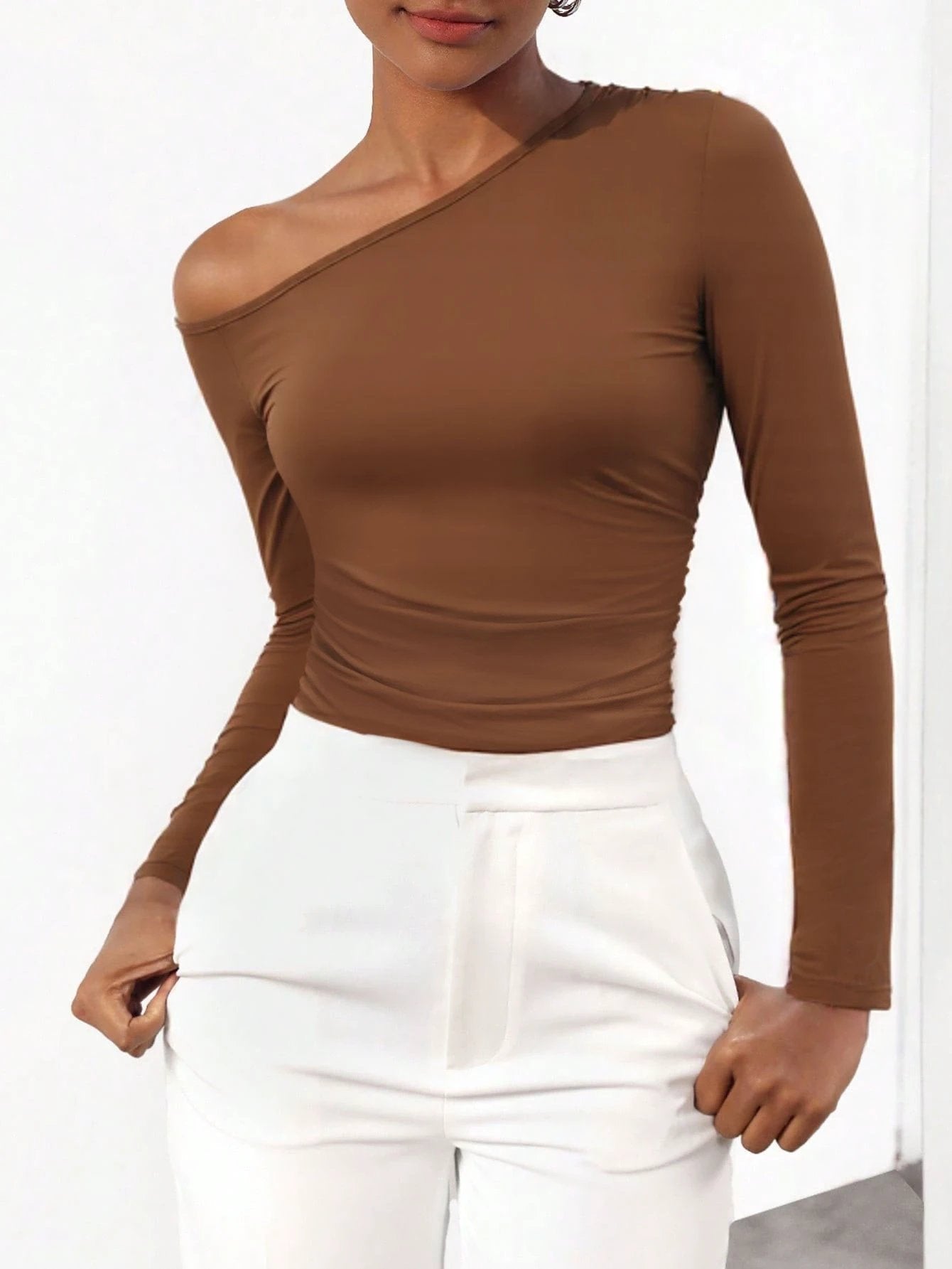 Autumn And Winter New Y2K Slim-fitting Off-shoulder Long-sleeved Bodysuit by GJG Denim