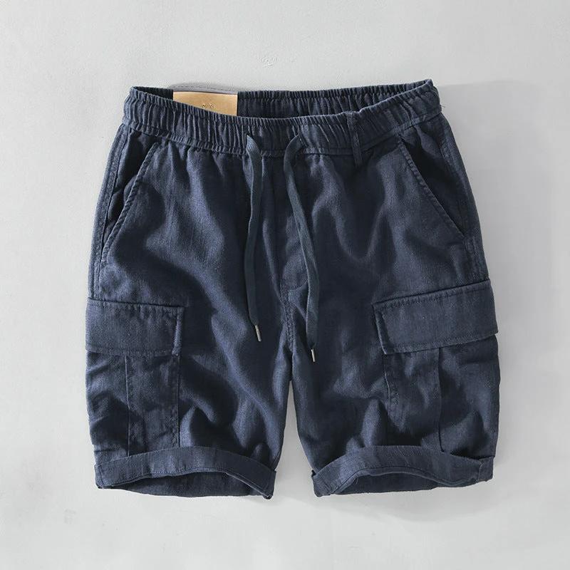 Men's Casual Drawstring Linen Shorts With Pockets by GJG Denim