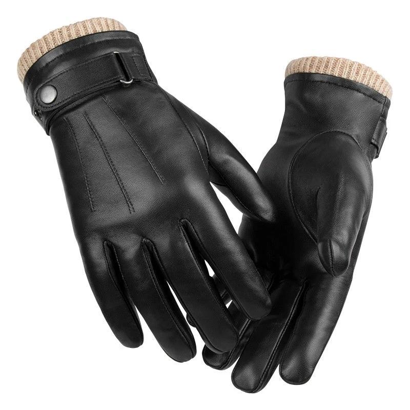 Men's Fleece-lined Windproof Sheepskin Warm Gloves by GJG Denim