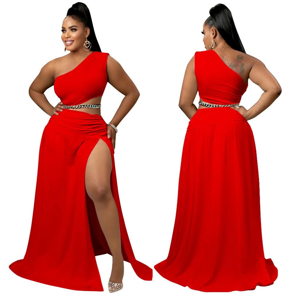 Solid-color Off-the-shoulder Sexy Bodycon Two-piece Set by GJG Denim