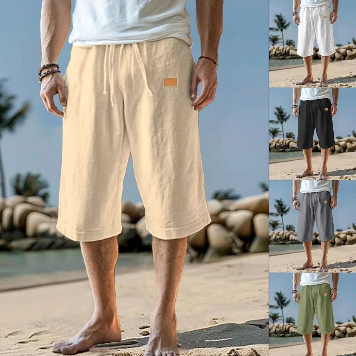 Men's Cropped Straight-leg Shorts Solid Color by GJG Denim