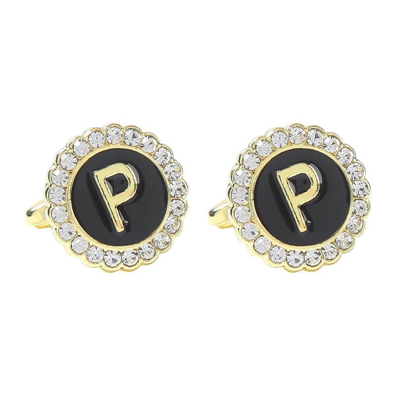 Round Diamond-like Cufflinks for Men 26 Letters by GJG Denim