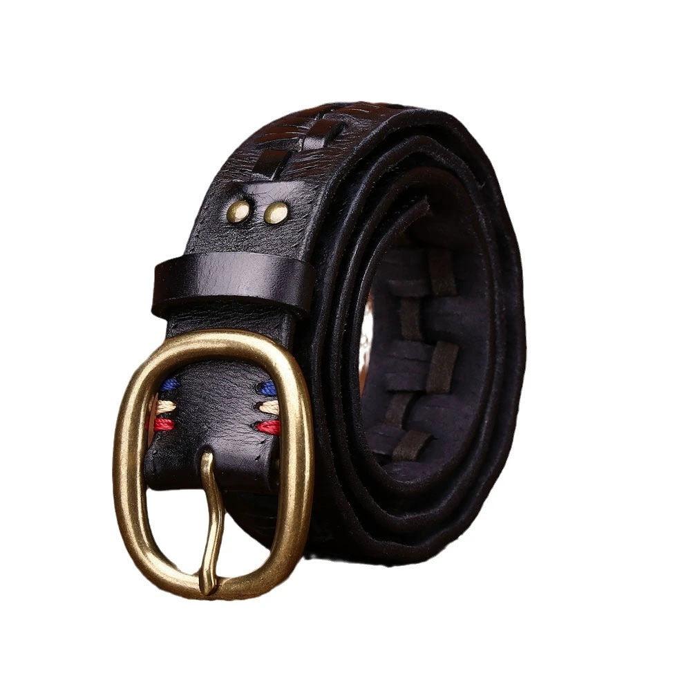 Men's Hand-woven Punch-free Brass Buckle Belt by GJG Denim