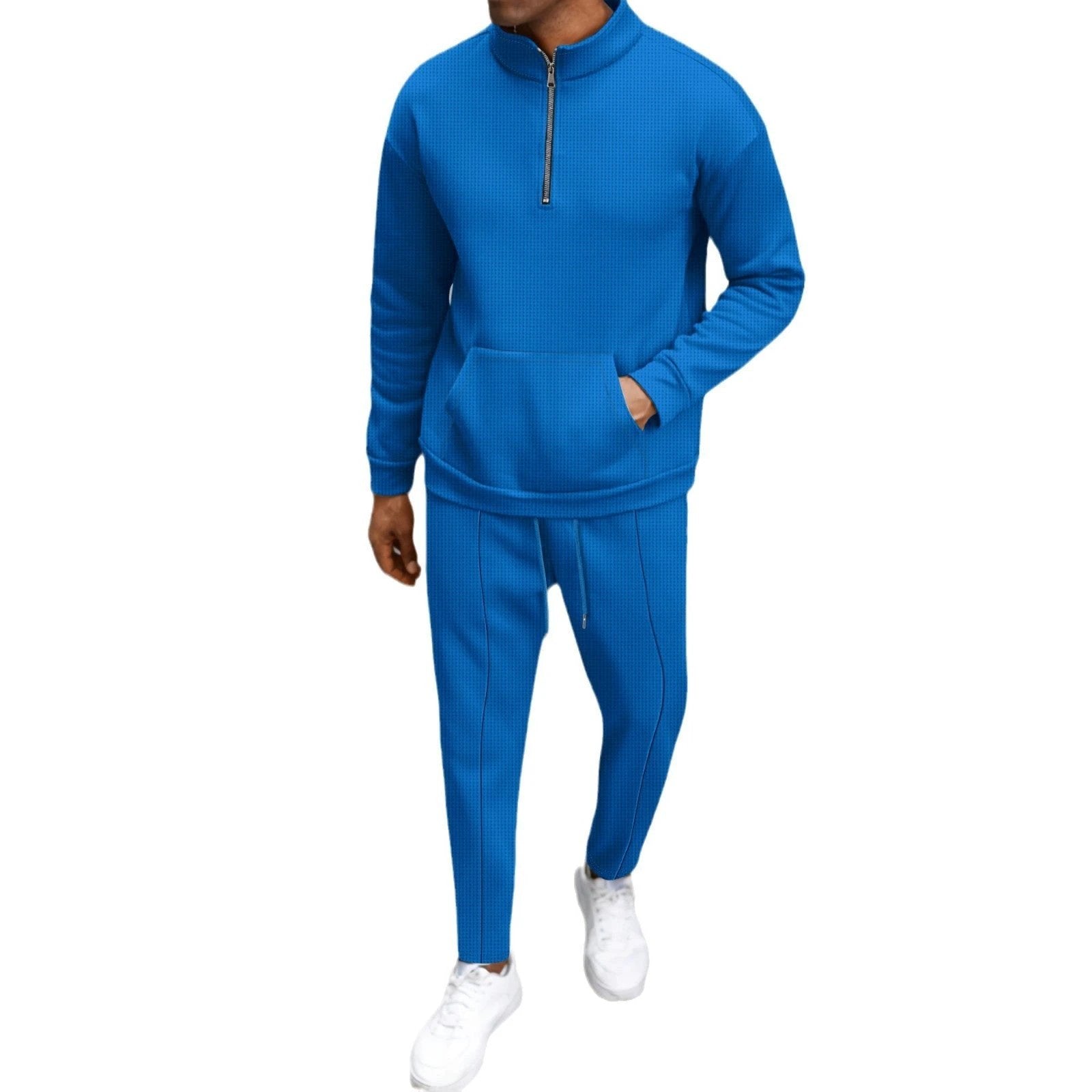Turtleneck Half Zip Pocket Long Sleeve Sweater Trousers Casual Suit by GJG Denim