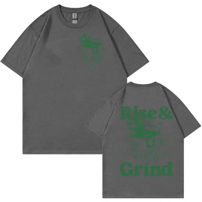"Rise And Grind" Coffee Fun Expression Cartoon T-shirt For Men by GJG Denim