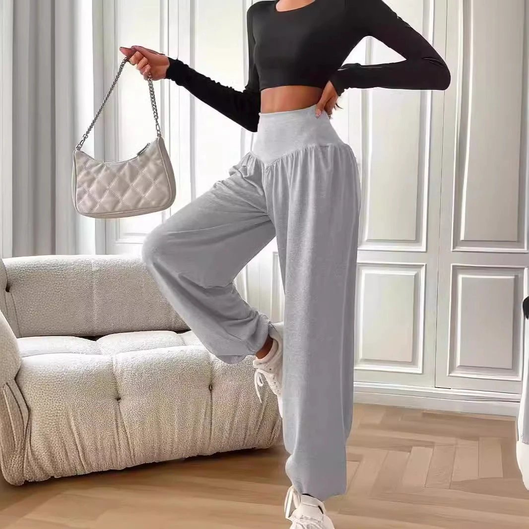 Women's Solid Color Breathable And Hanging Sports Pants by GJG Denim