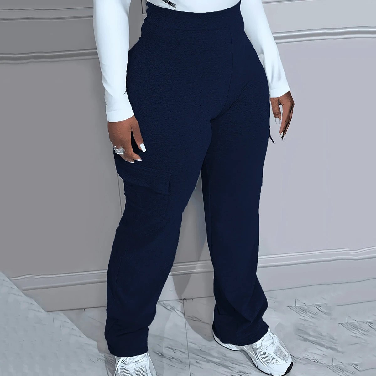 Plus Size Solid Color Simple cargo Knitted Women's Trousers by GJG Denim