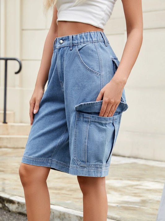 High Waist Denim Shorts with Pockets by Lady Ros