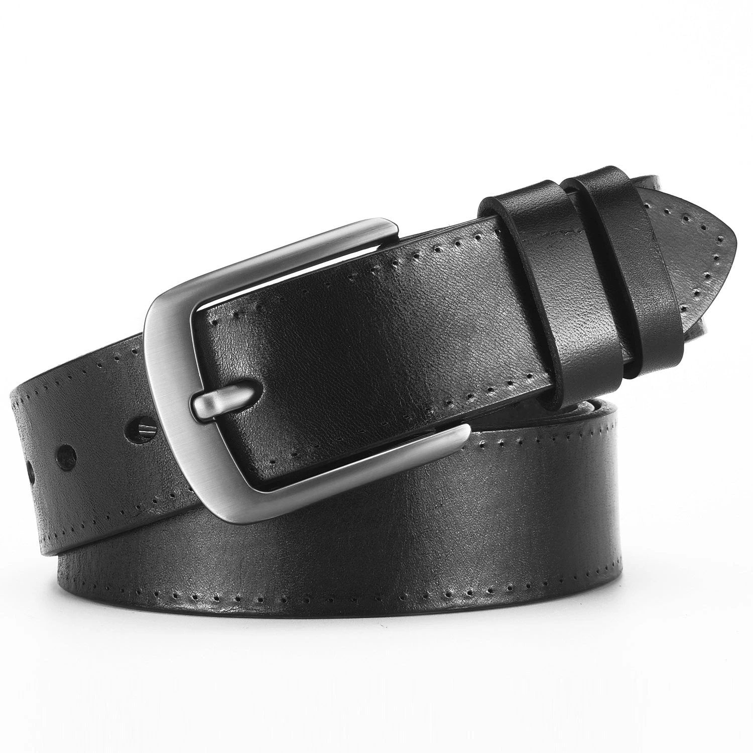 Men's Alloy Pin Buckle Casual First Layer Cowhide Belt by GJG Denim