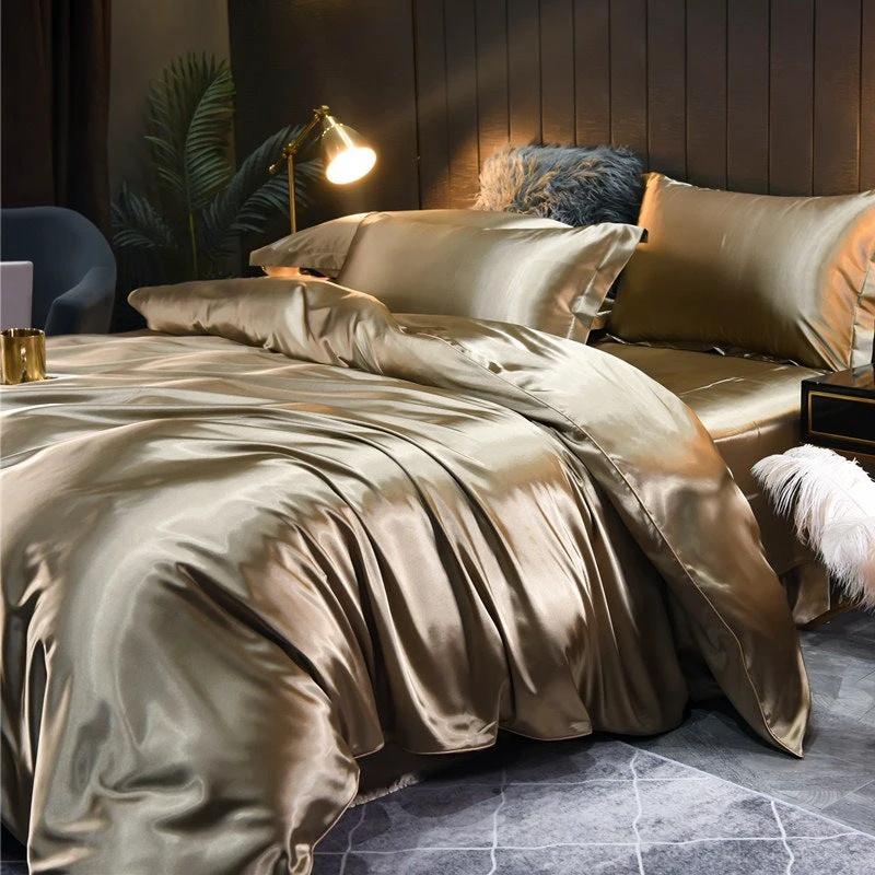 Pure-color Double-sided Silk Quilt Cover Four-piece Set by GJG Denim