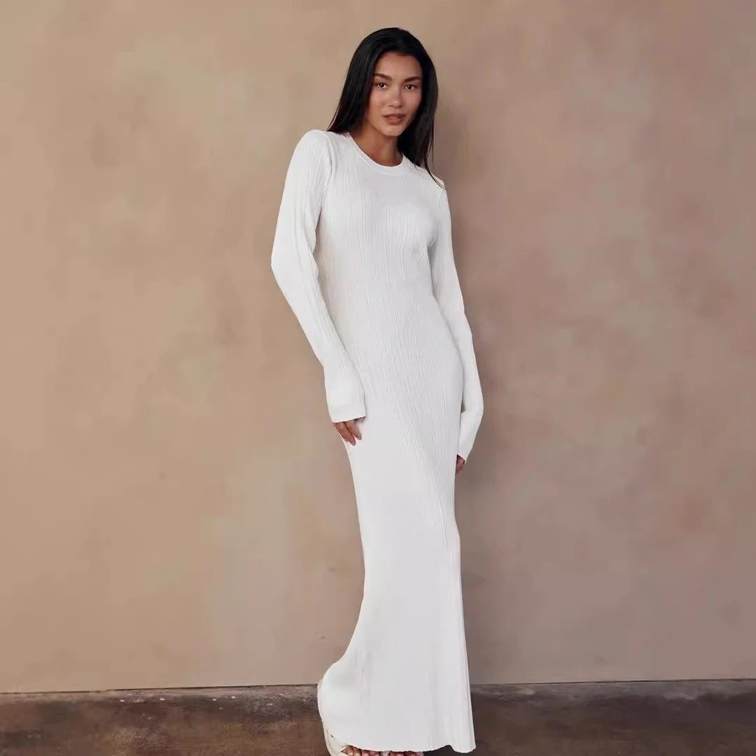 Figure-flattering Foreign Trade Thermal Base Long Sleeve Sweater Dress by GJG Denim