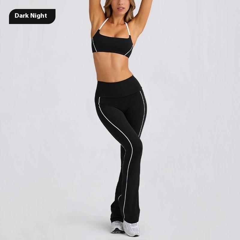 Yoga Clothes Autumn Strap Tube Top Nude Feel Bra Beauty Back Exercise Underwear Running Fitness Female Flared Pants Suit by GJG Denim