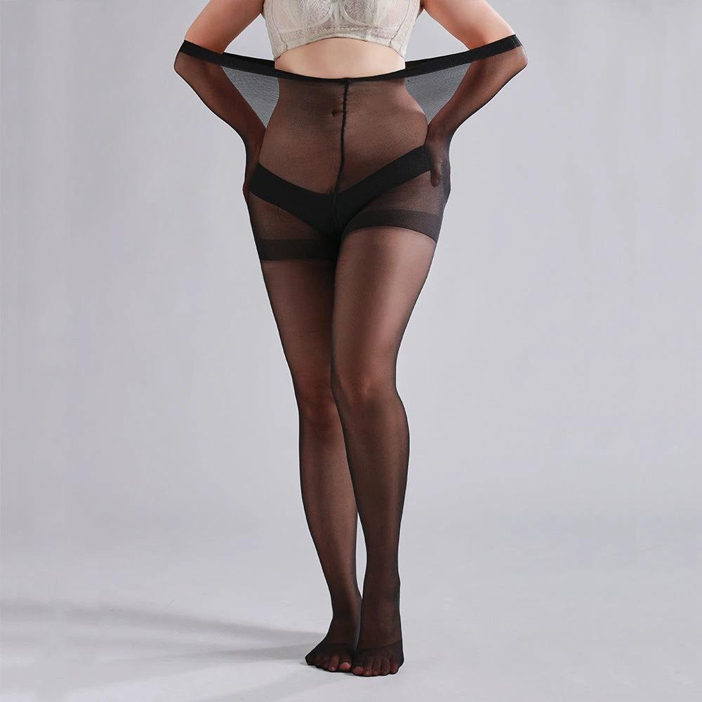 3 Pairs Plus Size Womens Sheer Tights 20D High Waist Control Top Pantyhose With Reinforced Toes by GJG Denim