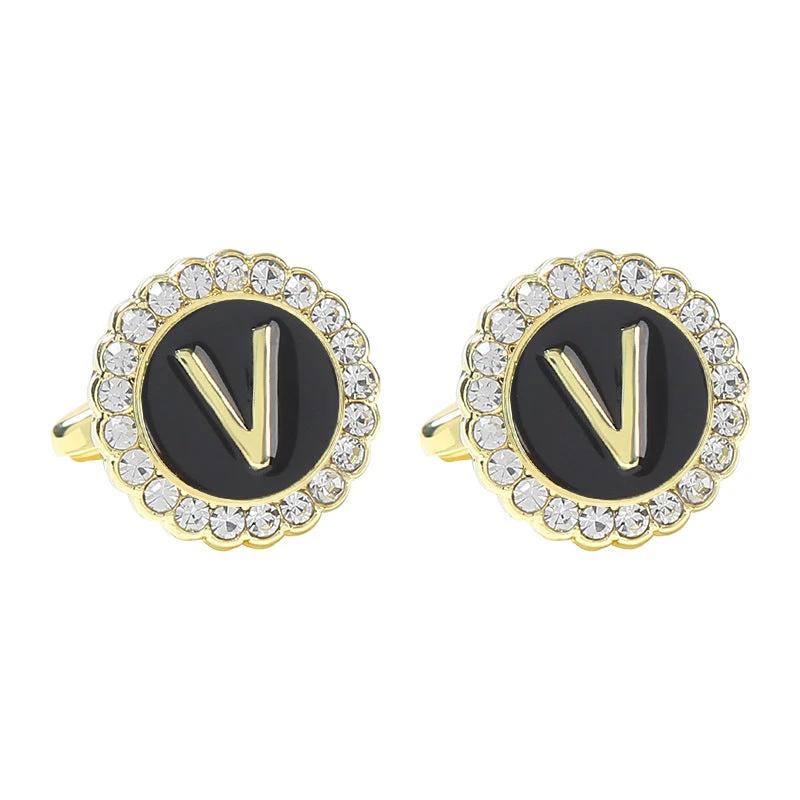 Round Diamond-like Cufflinks for Men 26 Letters by GJG Denim