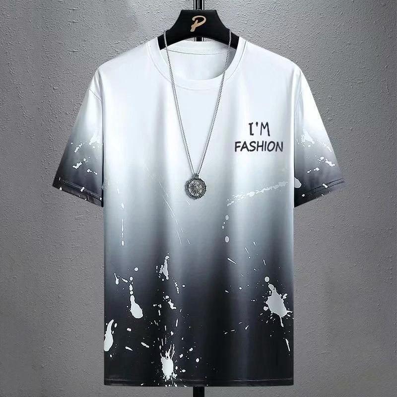 Gradient Half-length Sleeve Versatile Casual T-shirt For Men by GJG Denim