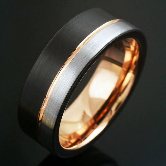 Trendy 8mm Black Tungsten Carbide Ring by GJG Denim