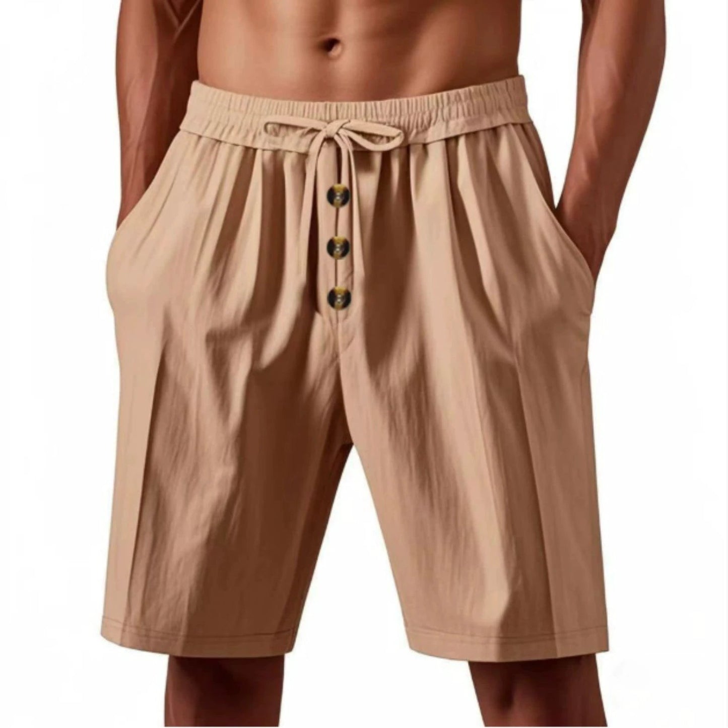 Linen Beach Casual Loose Straight Shorts For Men by GJG Denim