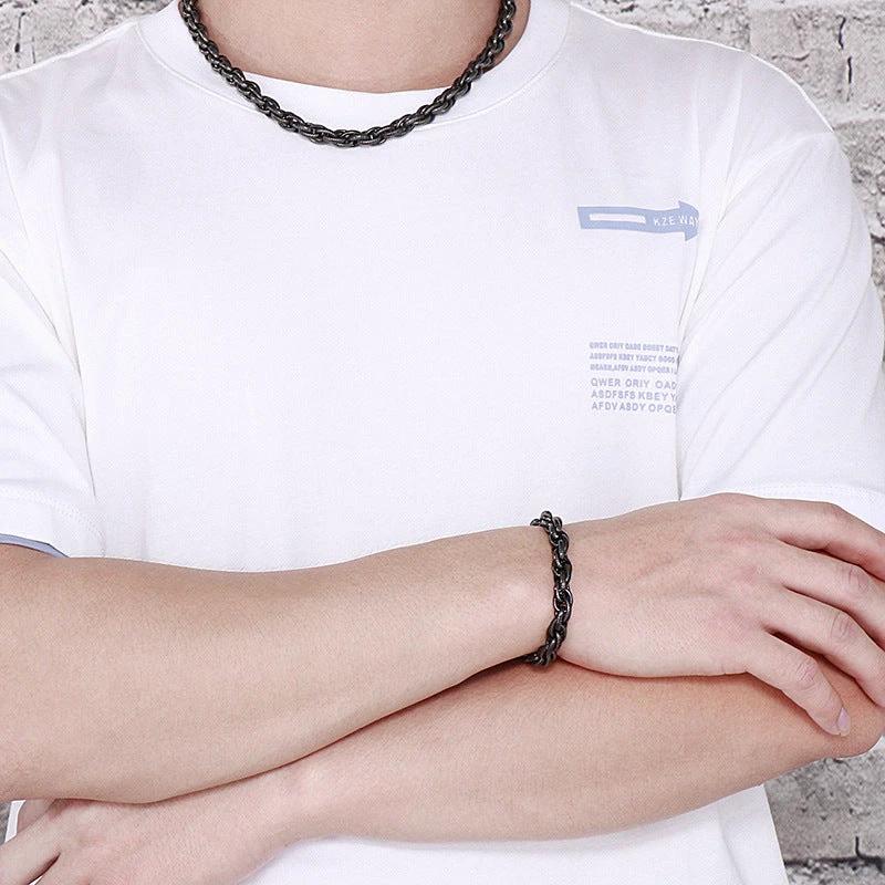 Black Dot Pattern Men's Stainless Steel Necklace by GJG Denim