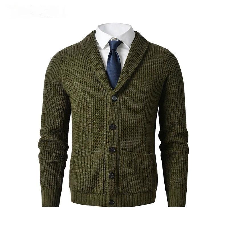 Men's Business Casual Knitted Wool Cardigan by GJG Denim