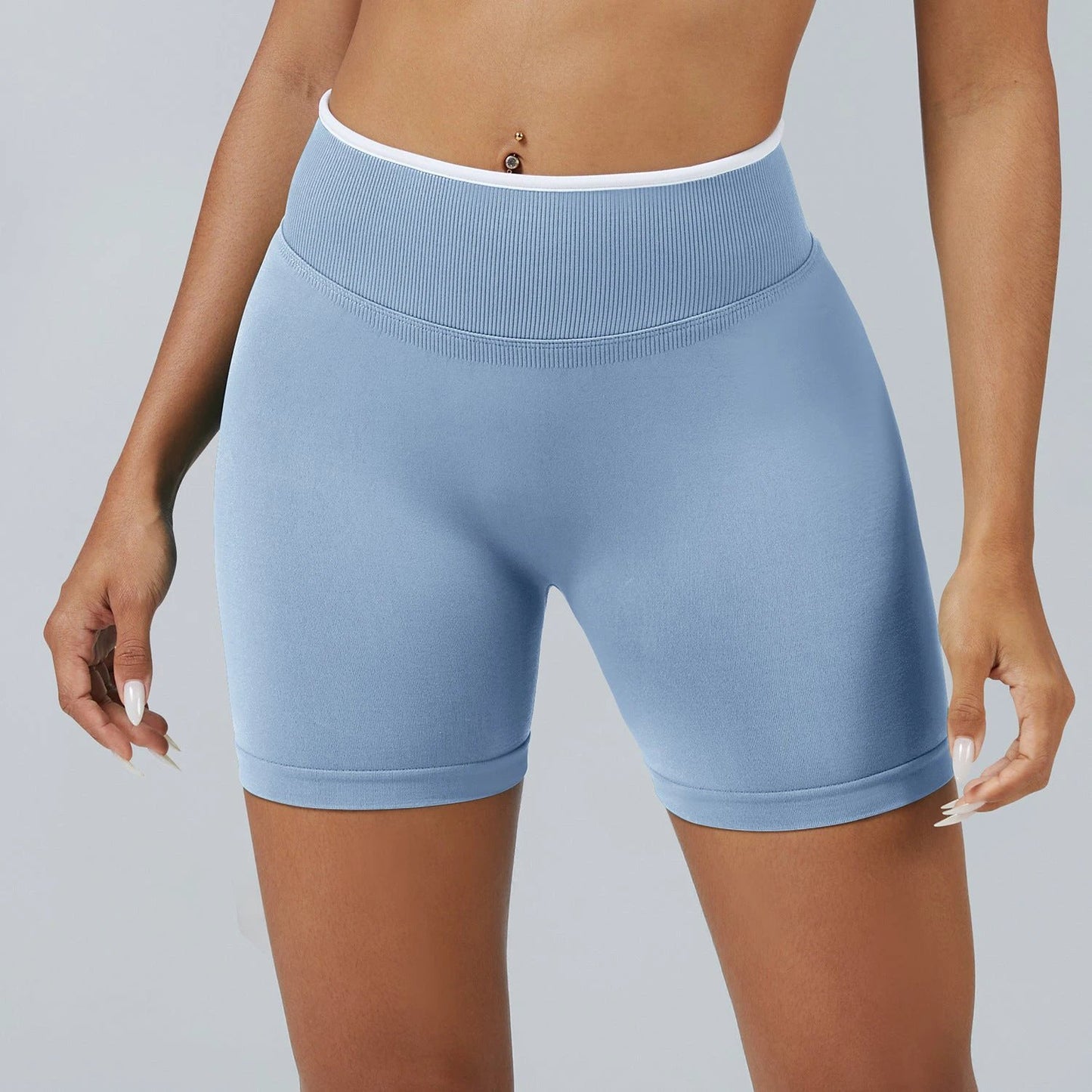 Color Matching Seamless Tight Yoga Shorts Peach Hip Raise by GJG Denim