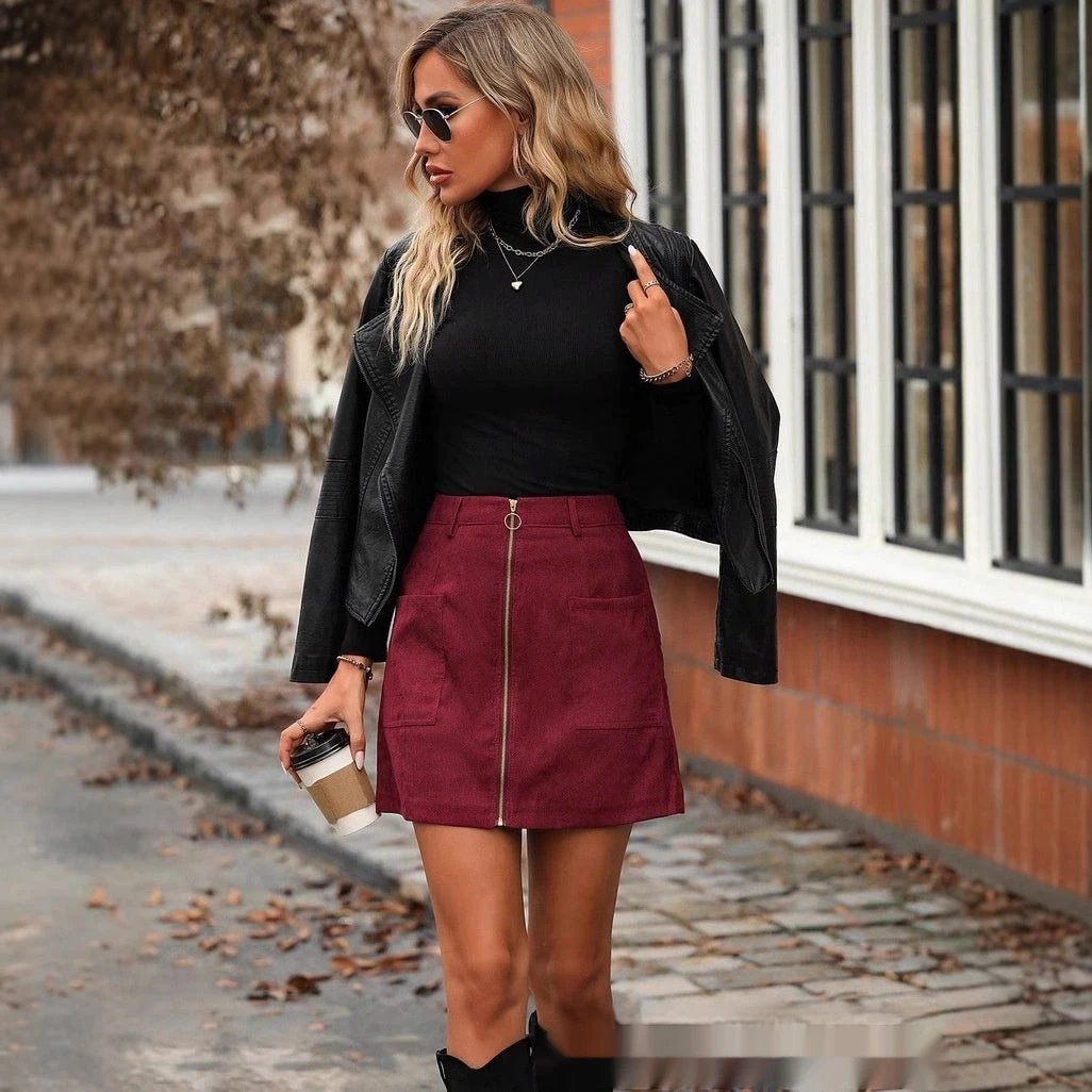 High Waist Stitching Zipper Short Skirt For Women by GJG Denim