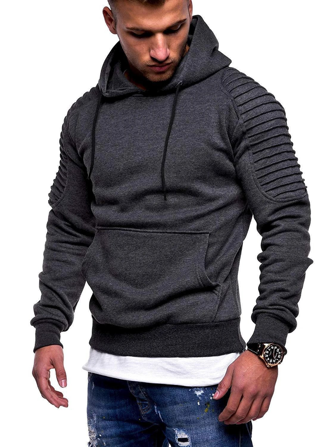 Men's Striped Pleated Raglan Sleeve Hoodies by GJG Denim