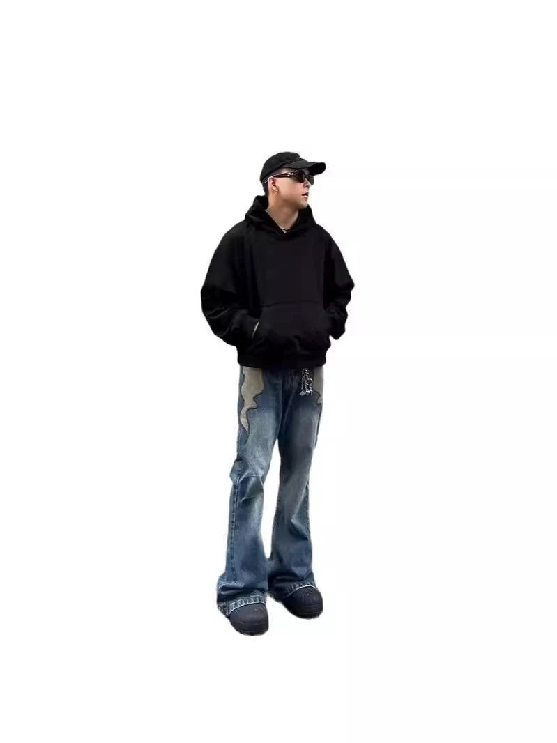 Men's Retro Flame Washed Straight Leg Jeans by GJG Denim