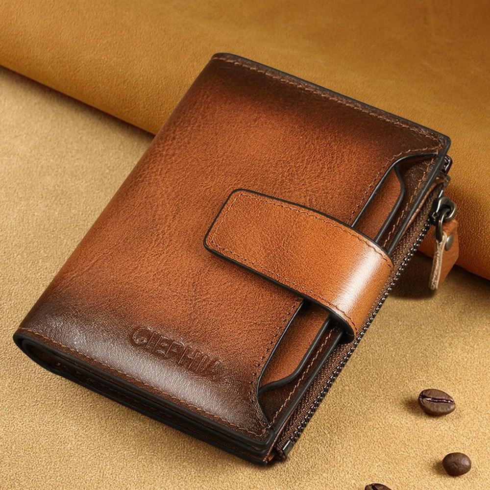 Men's Leather Wallet Multi-function Anti-theft Zipper by GJG Denim