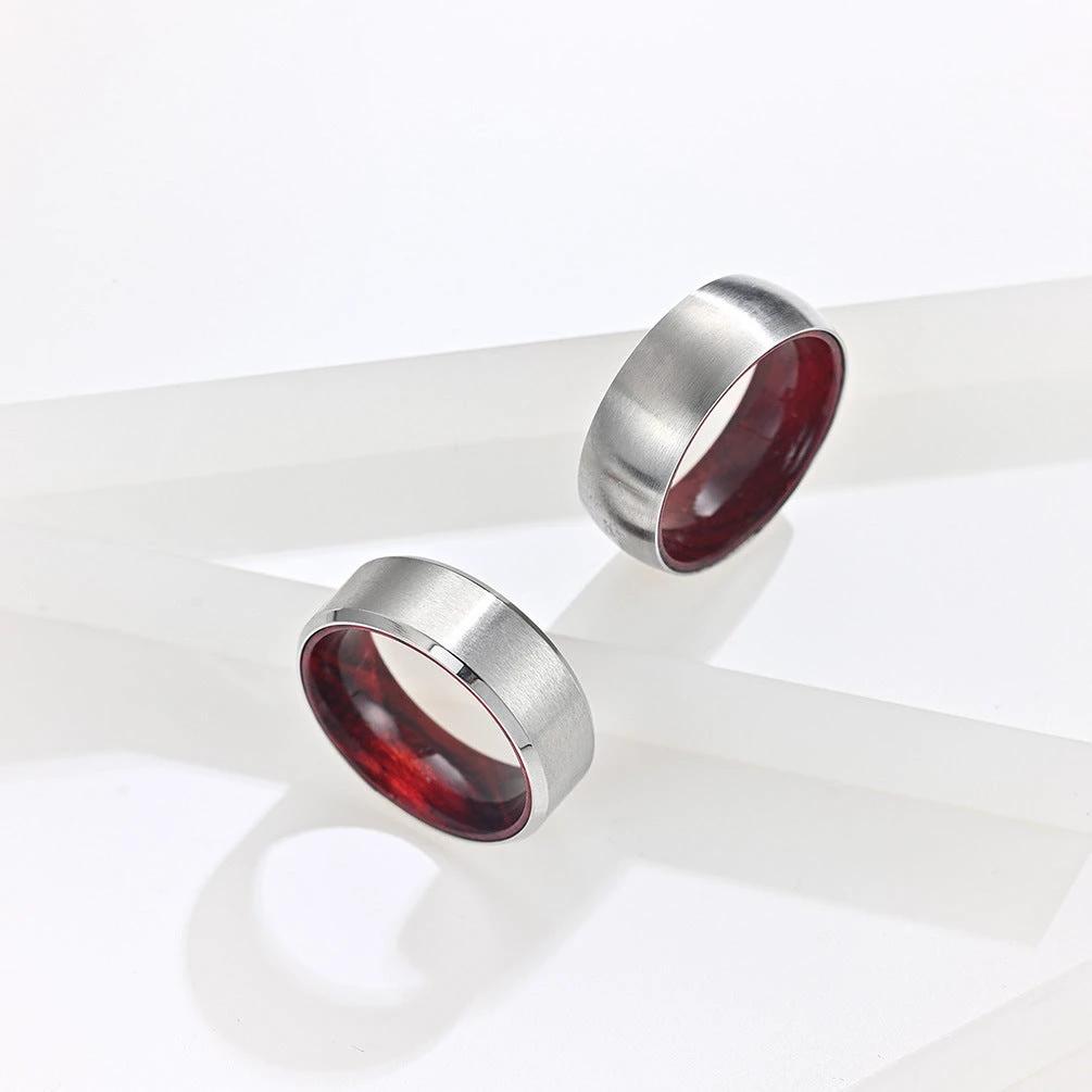 Titanium Steel Inner Inlaid Wood Surface Brushed Simple Ring by GJG Denim