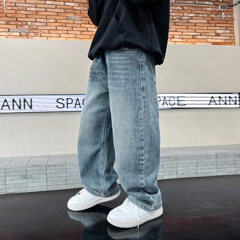 Trendy Boys Straight Loose Jeans Solid Color by GJG Denim