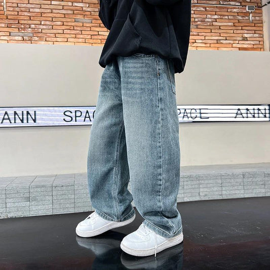 Trendy Boys Straight Loose Jeans Solid Color by GJG Denim
