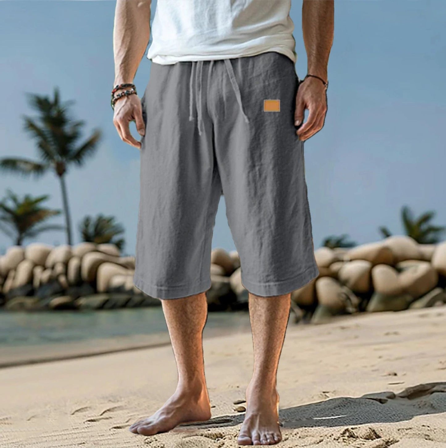 Men's Cropped Straight-leg Shorts Solid Color by GJG Denim