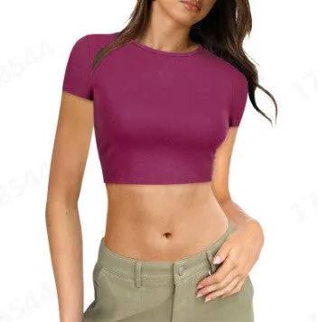 Womens Midriff-baring T-Shirt, Sassy Summer Pullover Top by GJG Denim