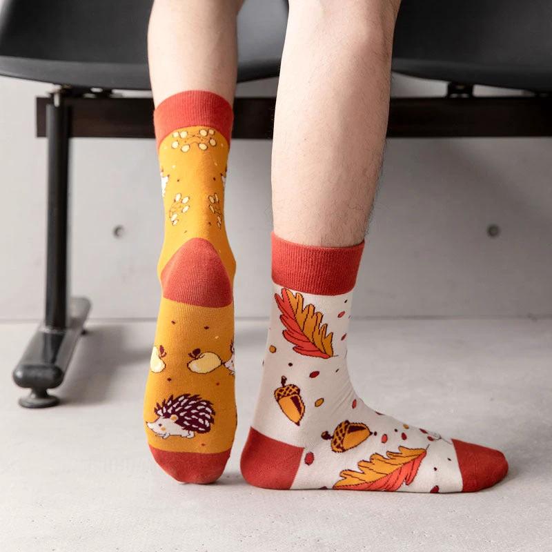 Men's Mid-calf Length Casual Cartoon Foot Socks by GJG Denim