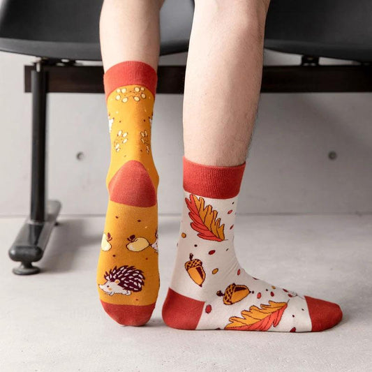 Men's Mid-calf Length Casual Cartoon Foot Socks by GJG Denim