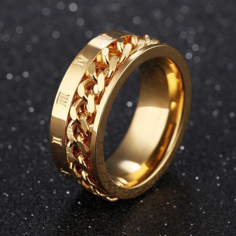 Fashionable Roman Numeral Chain Ring With Convertible Design For Men by GJG Denim