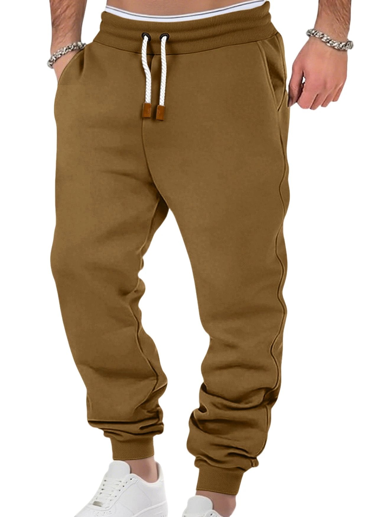 Men's Solid Color Cuffed Sports Casual Sweatpants by GJG Denim