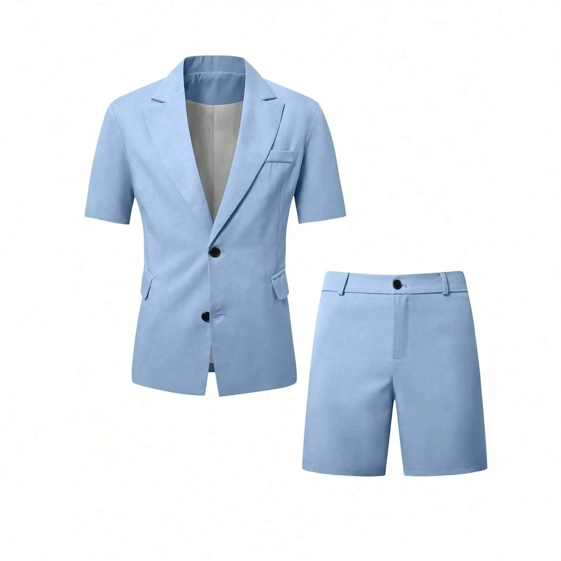 Mens Solid-Colored Gentleman Short-Sleeve Two-Piece Suit by GJG Denim