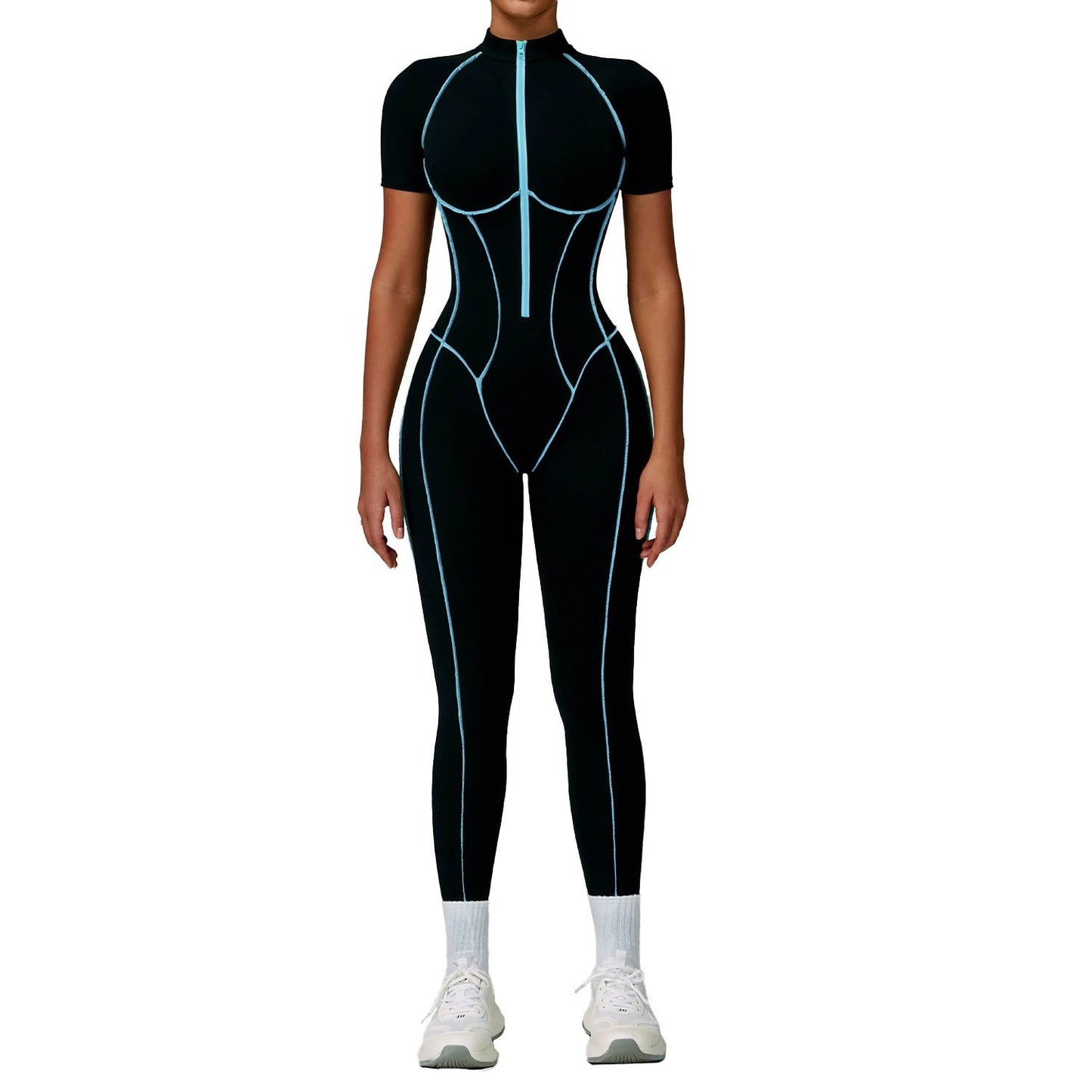 Contrast Color Yoga Workout Clothes Hollow-out Beauty Back Tight Jumpsuit by GJG Denim