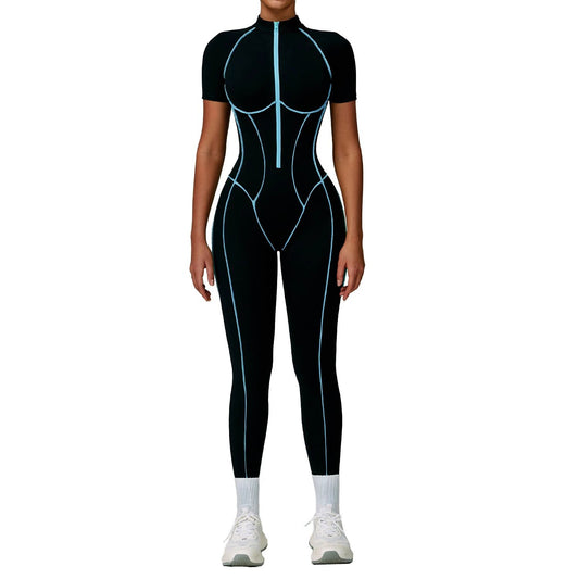Contrast Color Yoga Workout Clothes Hollow-out Beauty Back Tight Jumpsuit by GJG Denim
