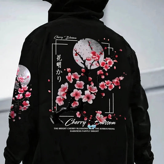 Men's Hoodie With Cherry Blossom Pattern Lining by GJG Denim