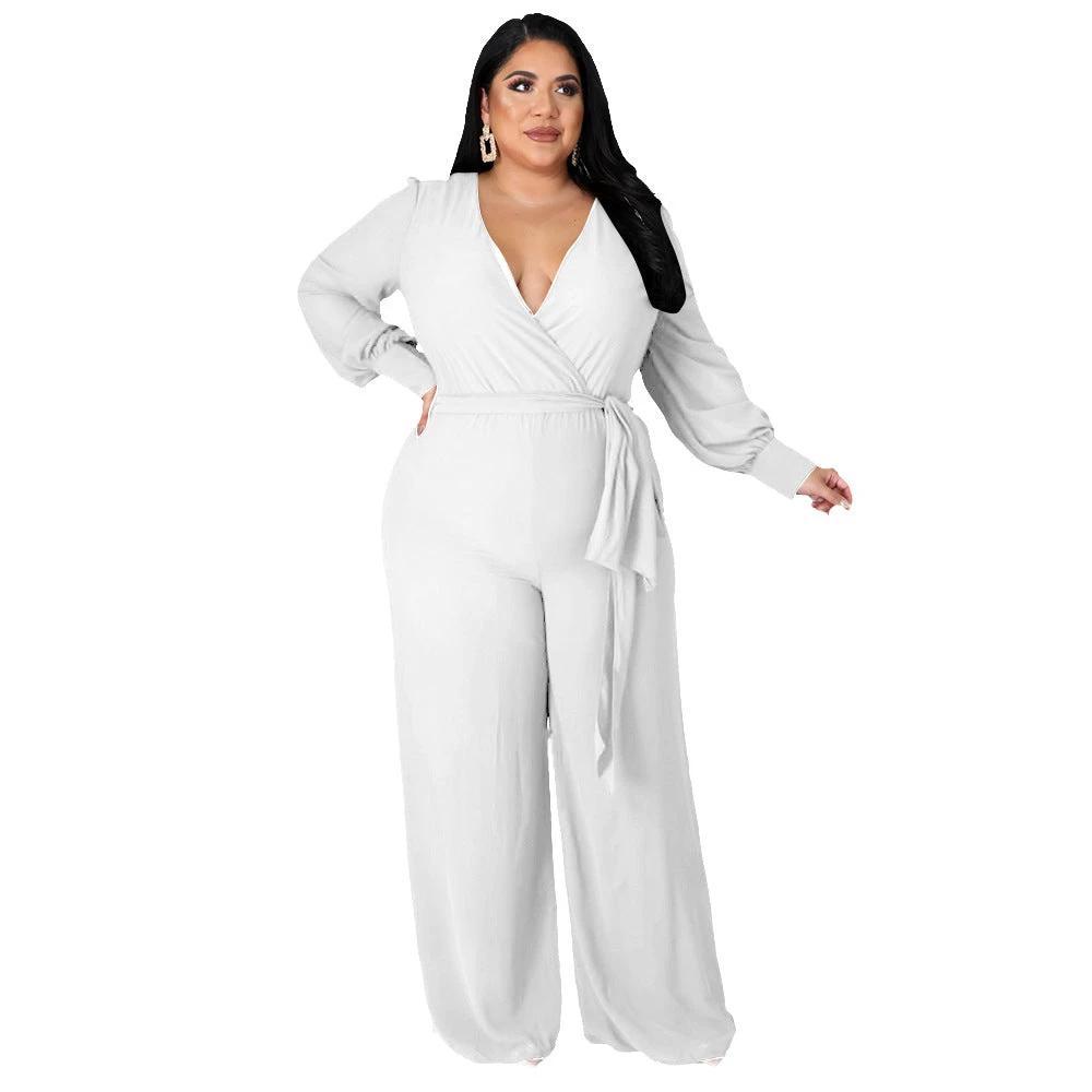 Relaxed-fit Straight-leg Solid-color Jumpsuit With Belt by GJG Denim